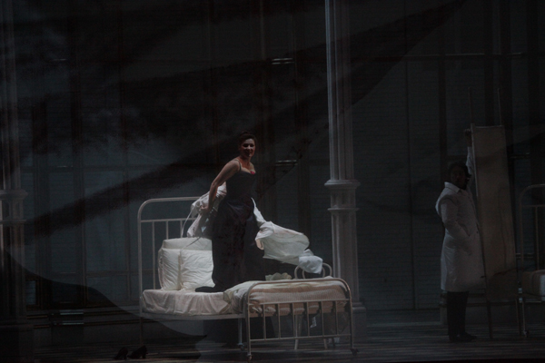 A scene from the performance.<br/>Oxana Shilova as Violetta.<br/>Photo by Damir Yusupov.