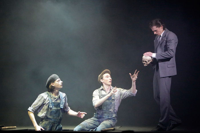 Denis Savin as Hamlet.<br/> Evgeny Sazonov, Yuri Ostrovsky as Two Gravediggers.<br/> Photo by Damir Yusupov.