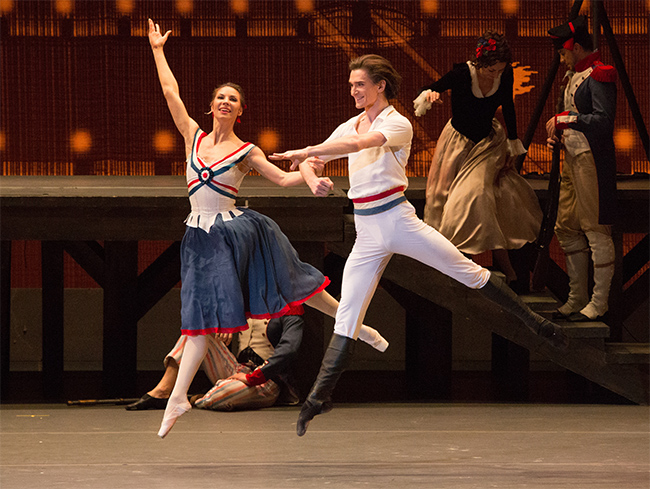 As Philippe in The Flames of Paris. Maria Alexandrova as Jeanne.Photo by Mikhail Logvinov.