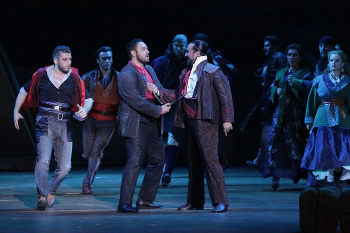 Andrei Jilihovschi as Dancairo.<br/> Stanislav Mostovoy as Remendado.<br/> Murat Karahan as Jose.<br/>Elchin Azizov as Escamillo.<br/> Photo by Damir Yusupov.