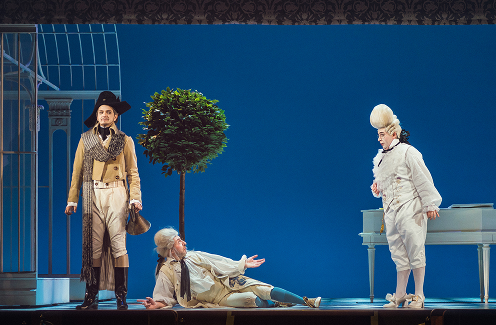 Bogdan Mihai as Count Almaviva. <br/>Andrei Andrianov as Ambrogio. <br/> Giovanni Romeo as Bartolo. <br/>Photo by Yuri Bogomaz.