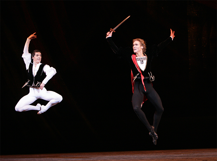 As Mercutio in Romeo and Juliet. Mikhail Lobukhin as Tybalt. Photo by Damir Yusupov.