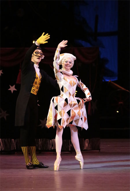 As Columbine in Nutcracker.Vitaly Biktimirov as Drosselmeyer. Photo by Damir Yusupov.