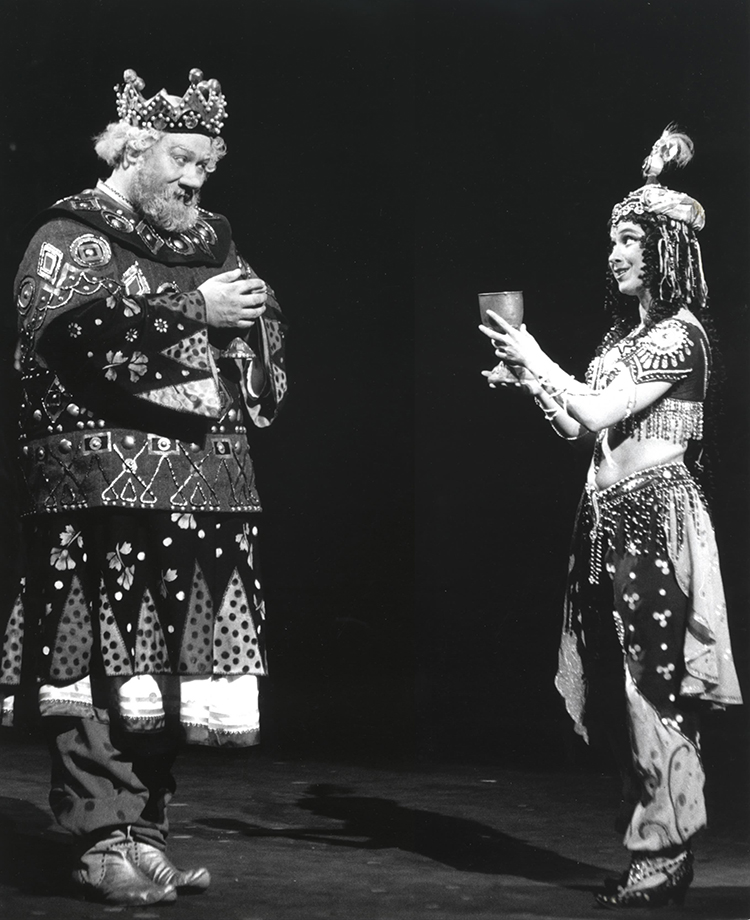 As Tsar Dodon in The Golden Cockerel. Eleva Bryleva as Tsaritsa of Shemakha. Photo from the theatre’s museum.