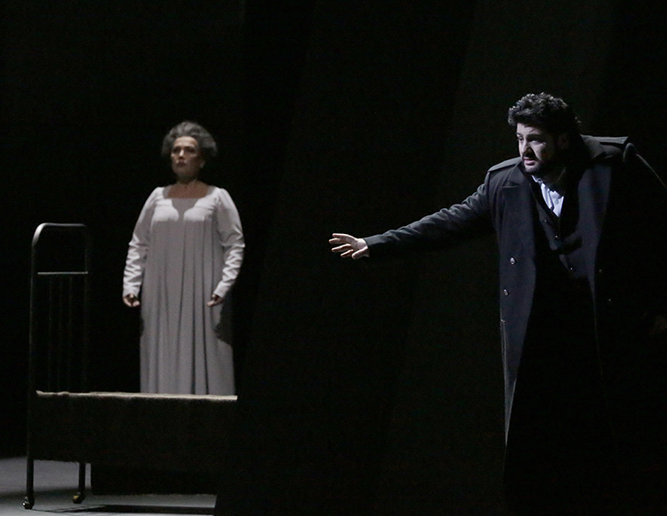 Larisa Diadkova as The Countess. <br/> Yusif Eyvazov as Herman. <br/> Photo by Damir Yusupov.