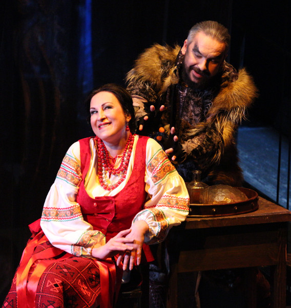 Irina Berezina as Solokha, Alexey Prokopyev as A devil from Hell. <br />  Photo by Vladimir Mayorov.