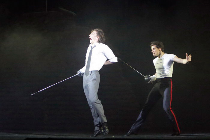 Denis Savin as Hamlet. Igor Tsvirko as Laertes. <br/> Photo by Damir Yusupov.