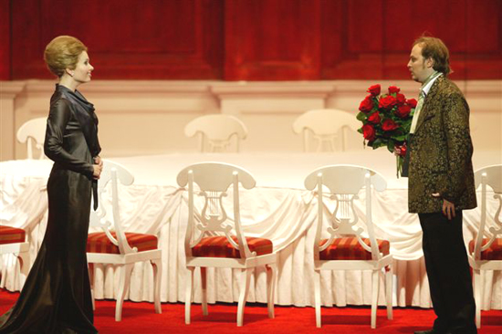 As Tatiana in Eugene Onegin. Act II.Vladislav Shulimsky as Onegin.Photo by Damir Yusupov.