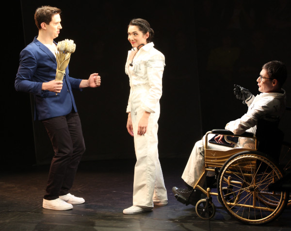 As Ben / Robot in The Telephone. The Medium. Ekaterina Ferzba as Monica, Askar Nigamedzyanov as Tobi.  Photo by Vladimir Mayorov.