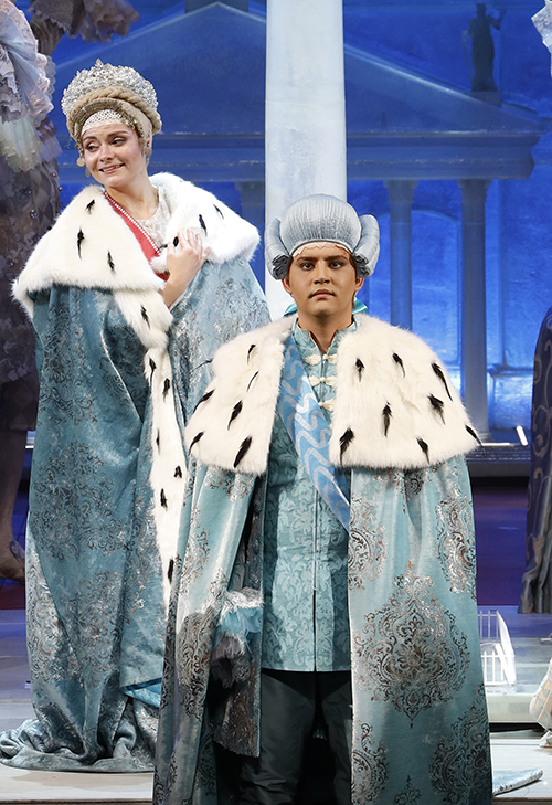 As Tsarevich Guidon in The Tale of Tsar Saltan. Maria Lobanova as Tsaritsa Militrisa. Photo by Damir Yusupov.