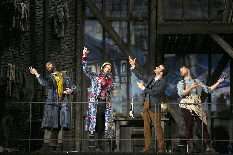 David Leigh as Colline. Nikolai Kazansky as Schaunard. <br/>Rame Lahaj as Rodolfo. Andrei Jilihovschi as Marcello. <br/> Photo by Damir Yusupov.