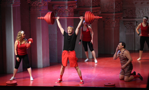 A scene from the performance. As Selim, the Turk in Il turco in Italia. Roman Shevchuk as Don Geronio. Photo by Vladimir Mayorov.