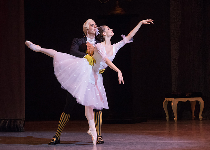 As Marie in Nutcracker. Denis Savin as Drosselmeyer. Photo by Mikhail Logvinov.