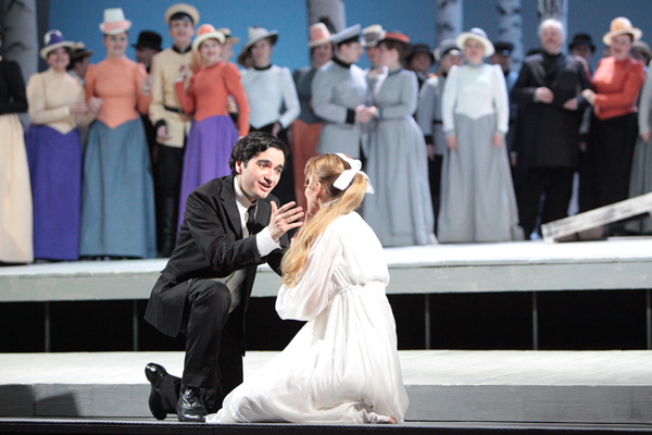 Mathias Vidal as Elvino.<br/>Uliana Alexyuk as Amina.<br/> Photo by Damir Yusupov.