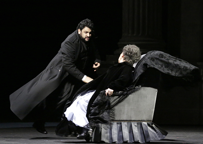 Yusif Eyvazov as Herman. <br/> Larisa Diadkova as The Countess. <br/> Photo by Damir Yusupov.