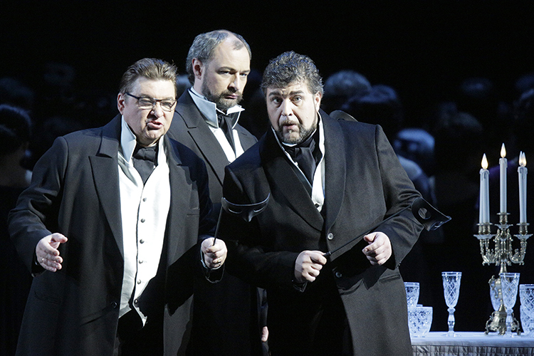 Alexander Naumenko as  Surin. <br/> Nikolai Kazansky as Count Tomsky. <br/> Roman Muravitsky as Chekalinsky. <br/> Photo by Damir Yusupov.