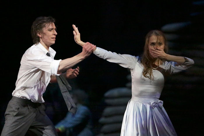 Denis Savin as Hamlet. Anastasia Stashkevich as Ophelia. <br/>Photo by Damir Yusupov.