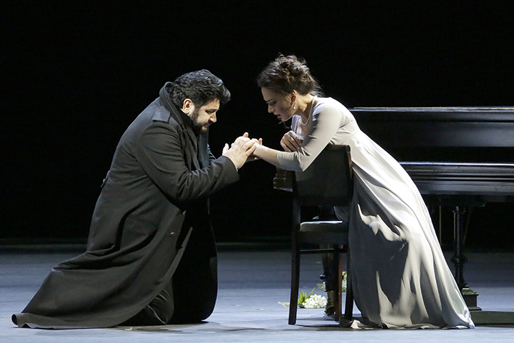 Yusif Eyvazov as Herman. <br/>Anna Nechaeva as Liza. <br/>Photo by Damir Yusupov.