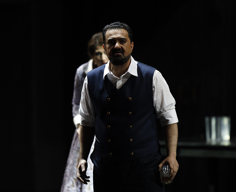 As Renato in Un Ballo in Maschera.  Dinara Alieva as Amelia. Photo by Damir Yusupov.