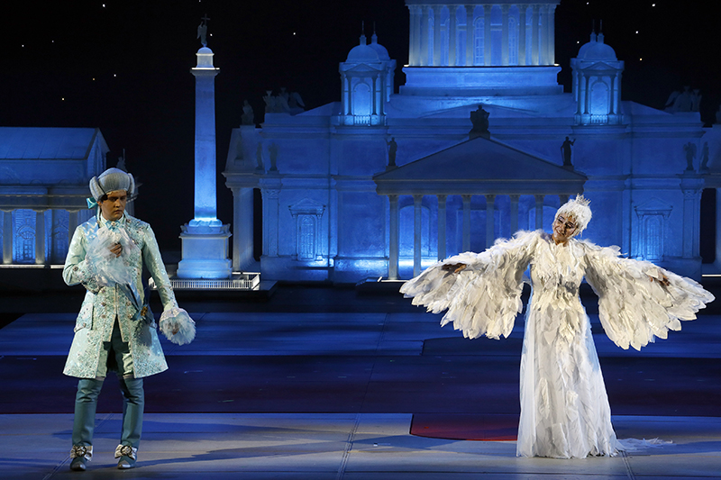 Anna Aglatova as The Swan-Princess. <br/> Bekhzod Davronov as Tsarevich Guidon. <br/>Photo by Damir Yusupov.