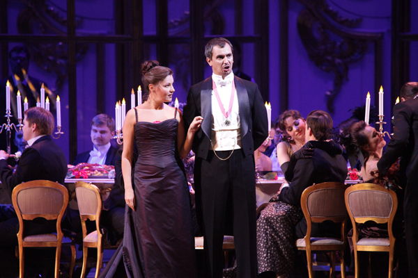 Oxana Shilova as Violetta.<br/> Alexei Pashiev as Baron Douphol.<br/> Photo by Damir Yusupov.