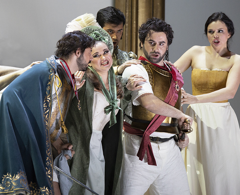 Michele Angelini as Conte di Libenskof. <br/> Svetlana Moskalenko as Contessa di Folleville. Bekhzod Davronov as Don Luigino.<br/> Aluda Todua as Don Alvaro. Nadezhda Karyazina as Marchesa Melibea. <br/>Photo by Damir Yusupov.