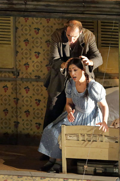 Dimitris Tiliakos as Rigoletto.<br/> Kristina Mkhitaryan as Gilda.<br/> Photo by Damir Yusupov.