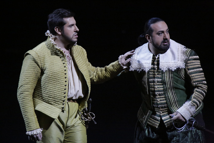 As Rodrigo in Don Carlo. Andrea Caré as Don Carlo.Photo by Damir Yusupov.