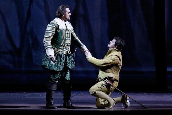 Igor Golovatenko as Rodrigo.<br/>Andrea Caré as Don Carlo.<br/>Photo by Damir Yusupov.