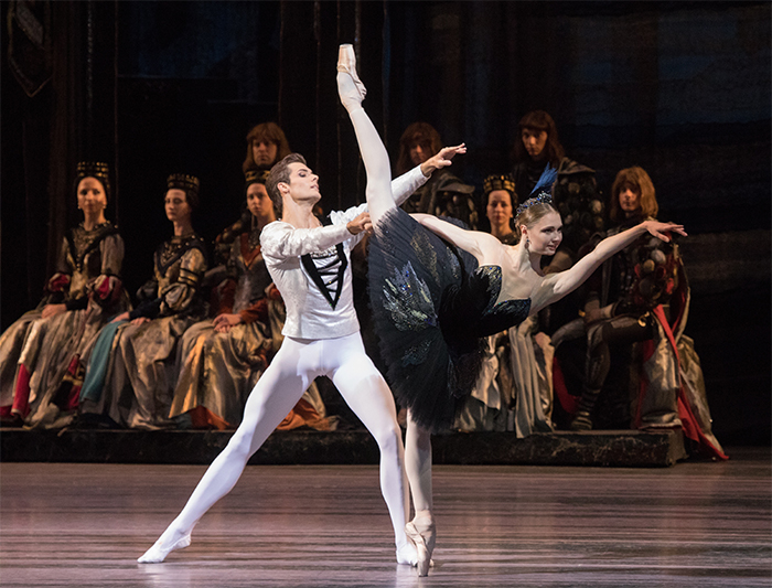 As Odile in Swan Lake. Jacopo Tissi as Prince Siegfried. Photo by Mikhail Logvinov.