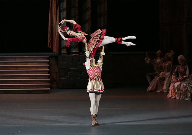 As Mireille de Poitiers in The Flames of Paris. Denis Rodkin as Antoine Mistral.Photo by Damir Yusupov.