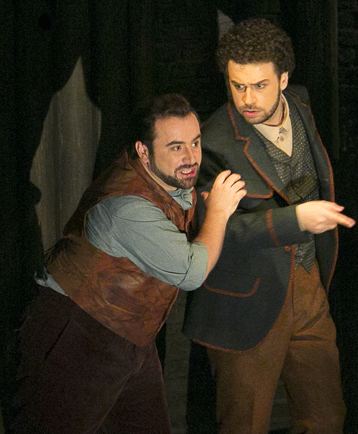 As Marcello in La bohème(J.-R. Vesperini’s production).Davide Giusti as Rodolfo.Photo by Damir Yusupov.