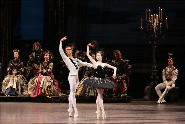 Ekaterina Krysanova as Odile. Semyon Chudin as Prince Siegfried. Photo by Damir Yusupov.