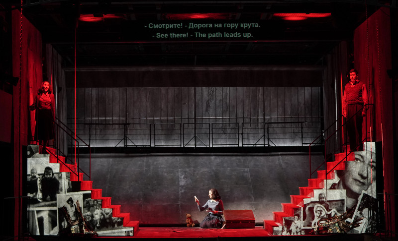 Ekaterina Ferzba as Sophie Scholl,  Vasily Sokolov as Hans Scholl,  Natalia Ritter as Anne Frank.  <br>Photo by Pavel Rychkov.