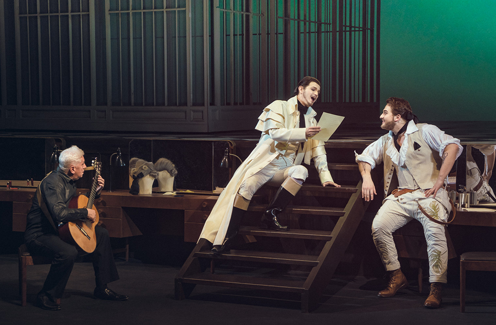 Bogdan Mihai as Count Almaviva. <br/> Andrzej Filończyk as Figaro.<br/> Photo by Yuri Bogomaz.