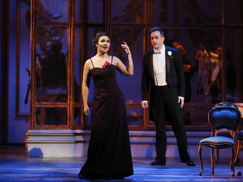 Olga Peretyatko as Violetta. <br/>Stephen Costello as Alfredo.<br/> Photo by Damir Yusupov. 