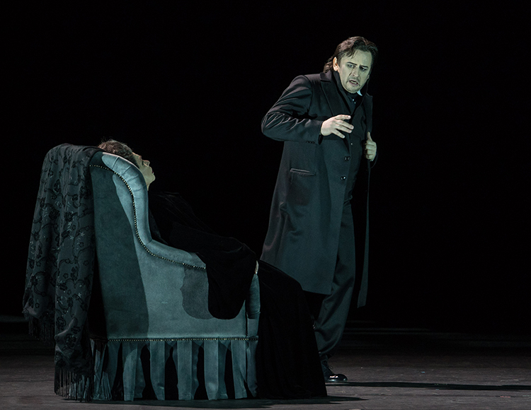 Larisa Diadkova as The Countess. <br/> Oleg Dolgov as Herman. <br/>Photo by Pavel Rychkov.