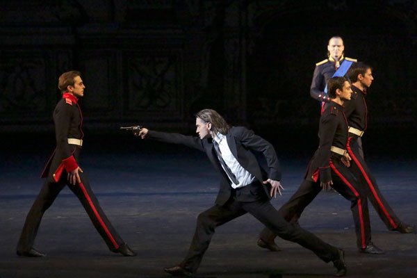 Dmitry Dorokhov as Laertes.<br/>Vladislav Lantratov as Hamlet.<br/>Mikhail Lobukhin as Laertes.<br/>Photo by Damir Yusupov.