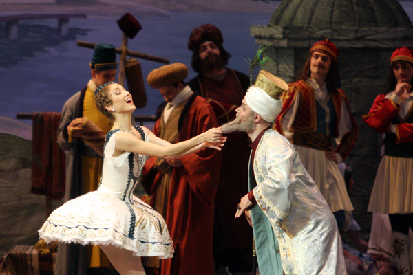 As Medora in Le Corsaire. Andrei Melanyin as Seyd, the Pacha. Photo by Elena Fetisova.