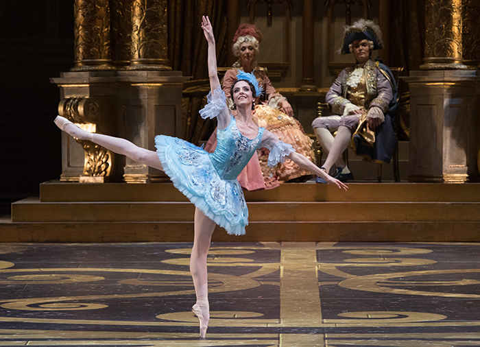 As Princess Florine in The Sleeping Beauty.Alexander Fadeyechev as King Florestan XIV. Kristina Karasyova as The Queen.Photo by Mikhail Logvinov.