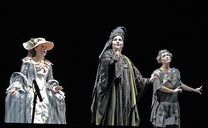 Julia Khotay as Procris, Vera Chekanova as Erechtheus, Elizaveta Sveshnikova as Cephalus. <br/>Photo by Alexander Turov.