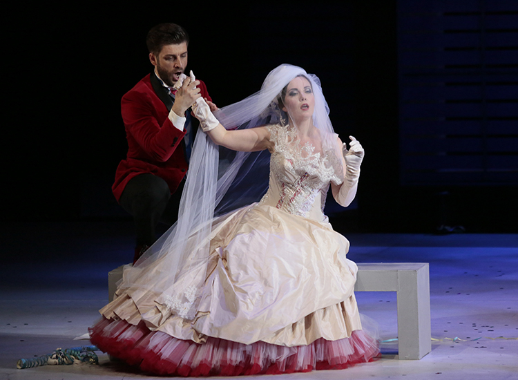 Andrei Zhilikhovsky as Count Almaviva. <br/> Anastasia Kalagina as Countess Almaviva. <br/>Photo by Damir Yusupov.