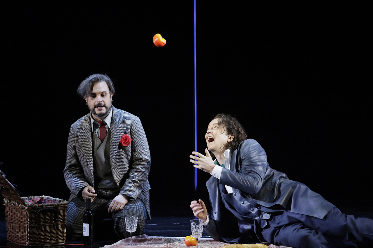 Nahuel Di Pierro as Leporello, Daniel Okulitch as Don Giovanni. <br>Photo by Damir Yusupov.