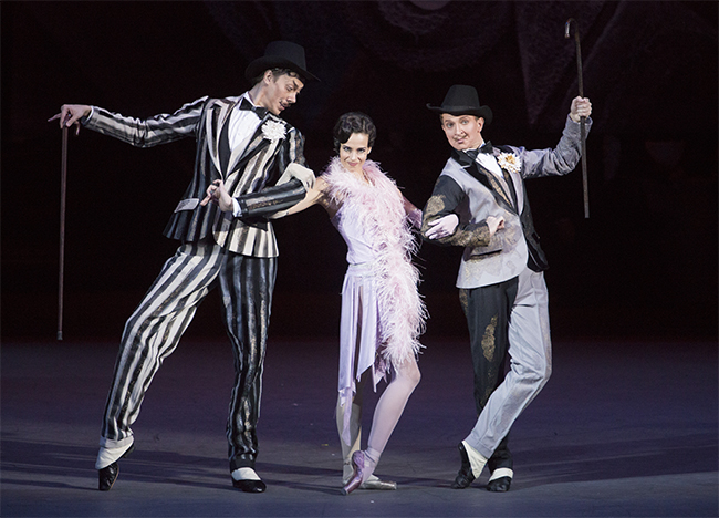 As The Drunk Nepman in The As The Drunk Nepman in The Golden Age.With Nikita Elikarov and Victoria Litvinova as Lyuska. Photo by Elena Fetisova.