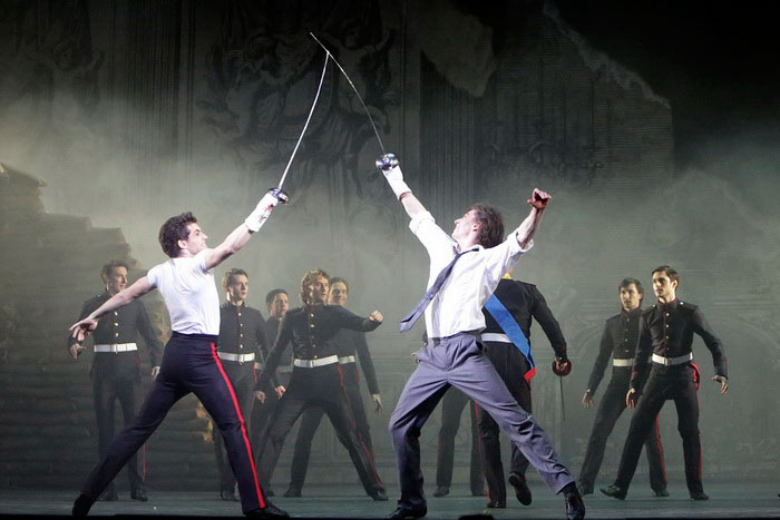 Denis Savin as Hamlet. Igor Tsvirko as Laertes. <br/> Photo by Damir Yusupov.