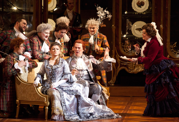 Lyubov Petrova as Sophie, Stephen Richardson as Baron Ochs von Lerchenau, Irina Udalova as Marianne Leitmetzerin. Photo by Damir Yusupov.