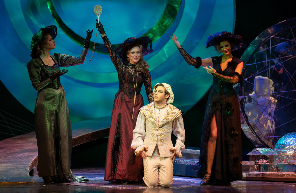 As Tamino in Die Zauberflöte. The three Ladies — Olga Burmistrova, Olga Berezanskaya, Alexandra Nanoshkina.Photo by Pavel Rychkov.