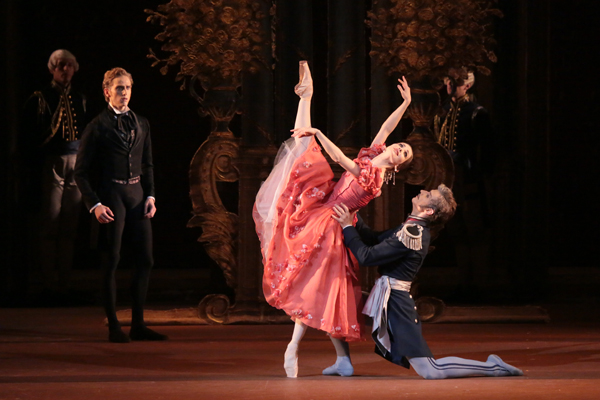 David Hallberg as Onegin.<br/>Evgenia Obraztsova as Tatiana.<br/>Alexander Vodopetov as Prince Gremin.<br/>Photo by Damir Yusupov.