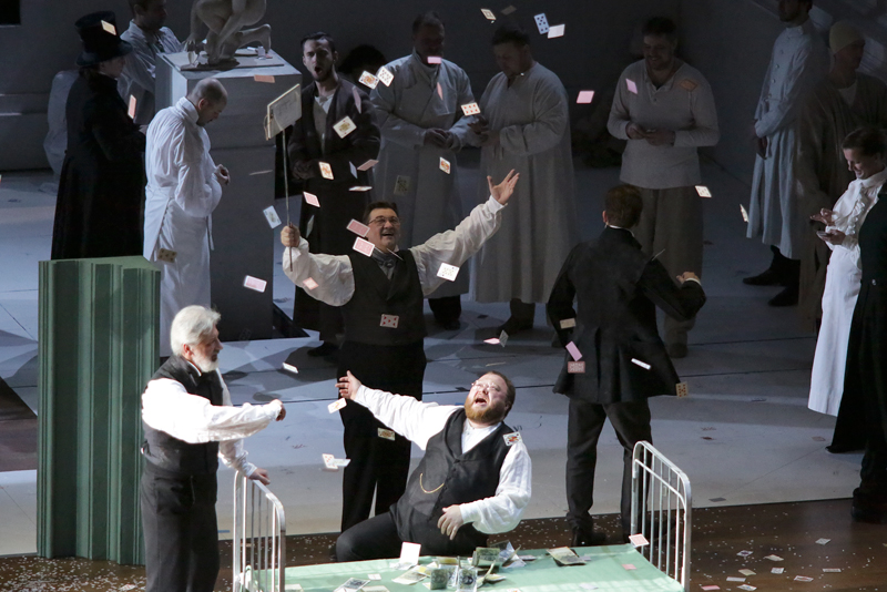 Vyacheslav Pochapsky as Surin. <br/>Alexander Naumenko as Narumov. <br/>Maxim Paster as Chekalinsky. <br/> Photo by Damir Yusupov.