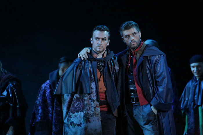 Stanislav Mostovoy as Remendado. Andrei Jilihovschi as Dancairo.<br/>Photo by Damir Yusupov.